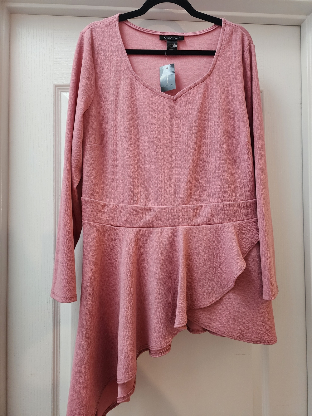 Ashley Stewart Dusty Pink Asymmetric Peplum Tunic